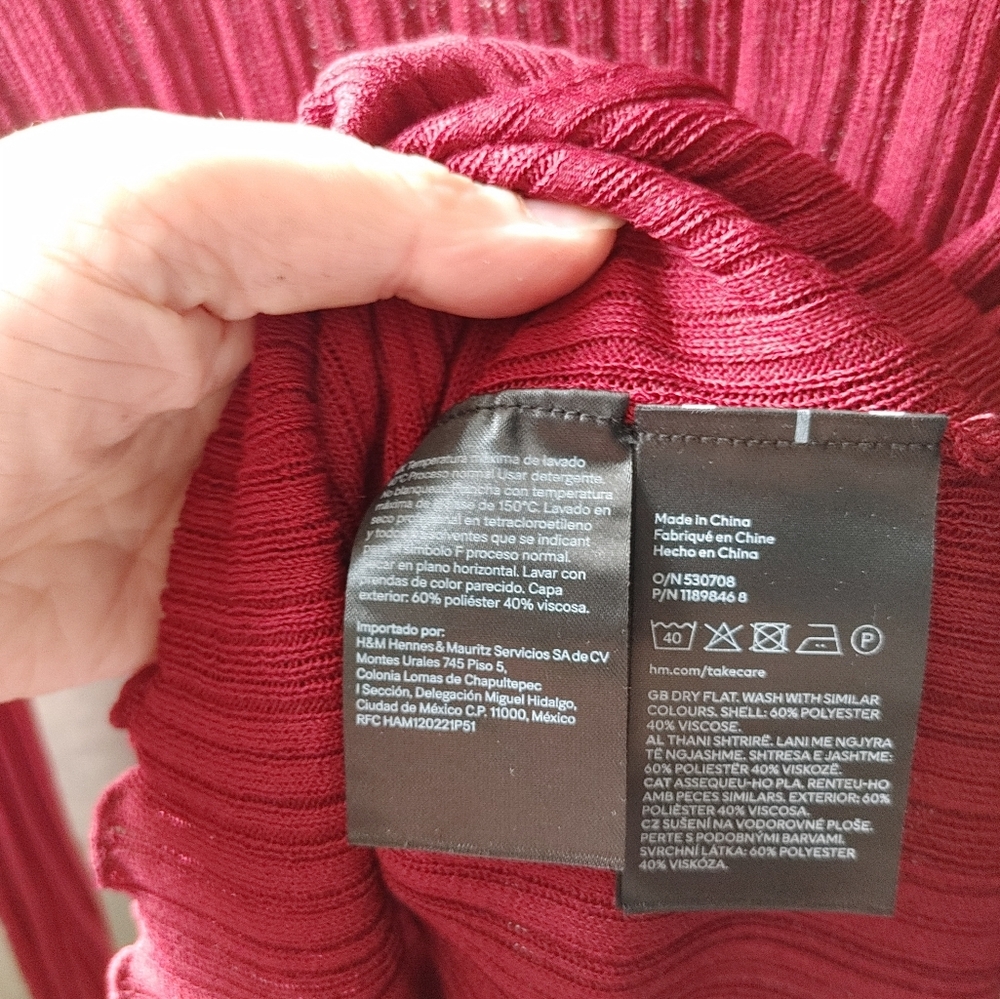 Red Ribbed Long Sleeve Top - Picture 5 of 7